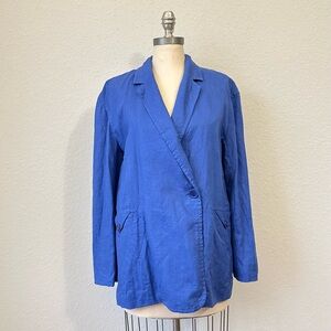 Madewell Blue 100% Linen Double Breasted Crossover Oversized Blazer Size M